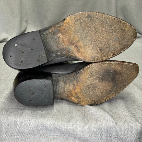 Tony Lama Vintage Cowboy Boots Grey Black Leather Western Top Stitching Size 9 - Picture 7 of 11